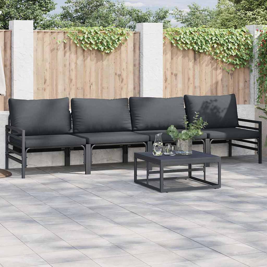 Hagesofa Set med pute 5 pcs Svart Stål