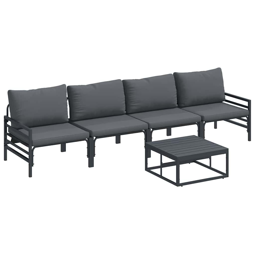 Hagesofa Set med pute 5 pcs Svart Stål