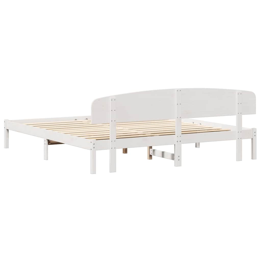 Sengestamme med hodegjerde Hvit 200 x 200 cm Massivt furutre