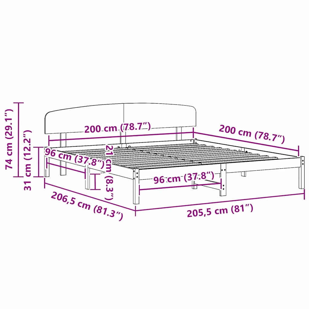 Sengestamme med hodegjerde Hvit 200 x 200 cm Massivt furutre