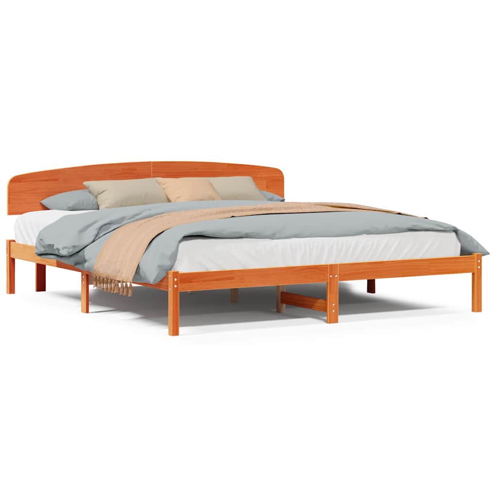Sengestamme med hodegjerde Brun 200 x 200 cm Massivt furutre