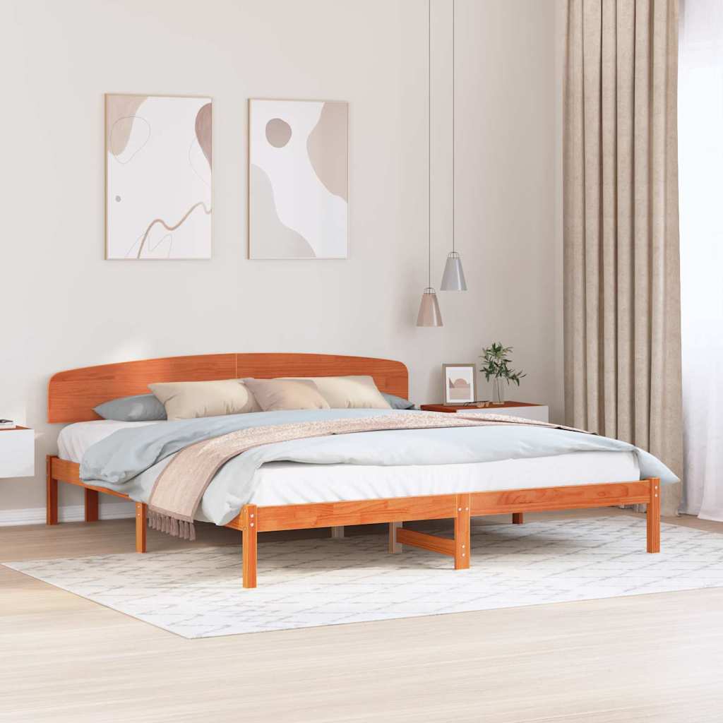 Sengestamme med hodegjerde Brun 180 x 200 cm Massivt furutre