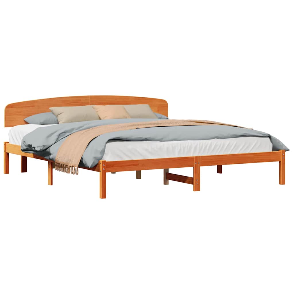 Sengestamme med hodegjerde Brun 180 x 200 cm Massivt furutre