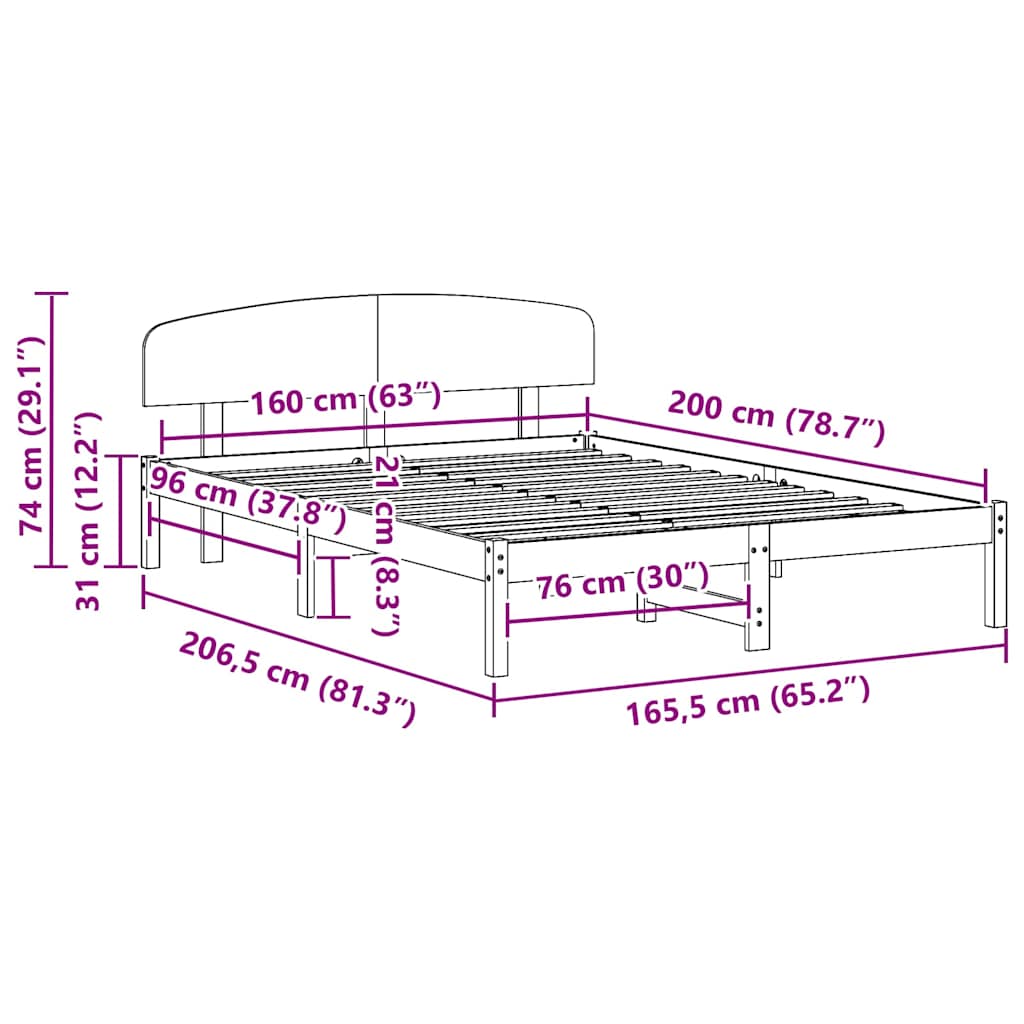 Sengestamme med hodegjerde Hvit 160 x 200 cm Massiv furu
