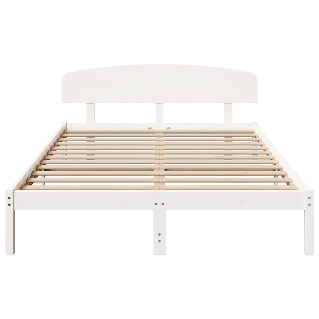 Sengestamme med hodegjerde Hvit 150 x 200 cm Massiv furu