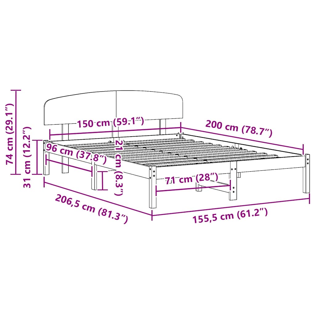 Sengestamme med hodegjerde Hvit 150 x 200 cm Massiv furu