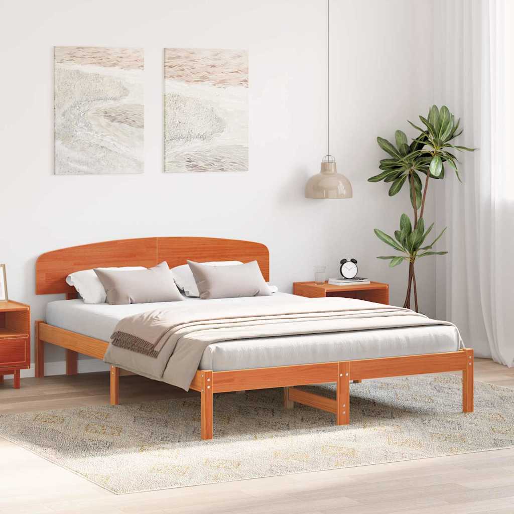 Sengestamme med hodegjerde Vokset Brun 150 x 200 cm Massiv furu