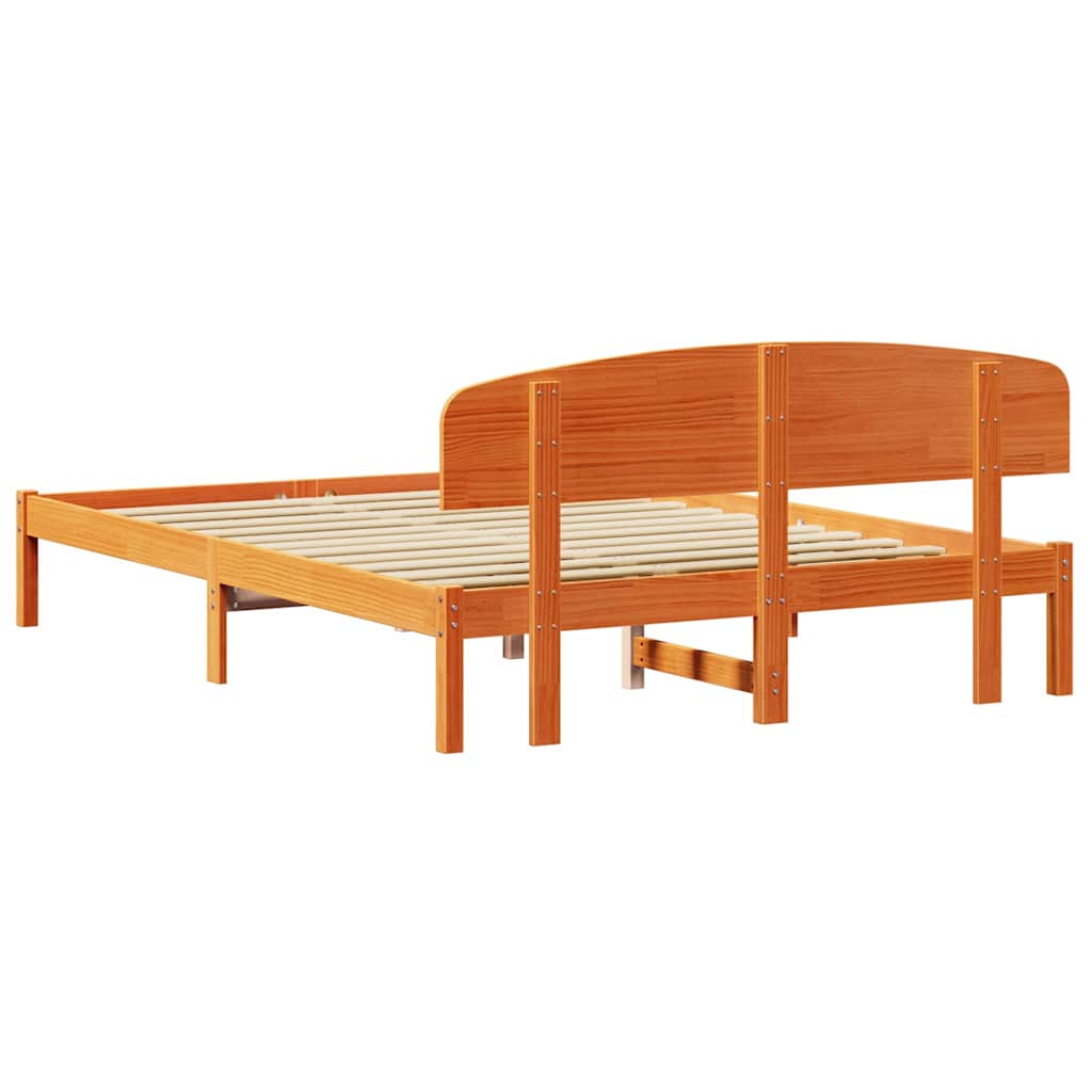 Sengestamme med hodegjerde Vokset Brun 150 x 200 cm Massiv furu