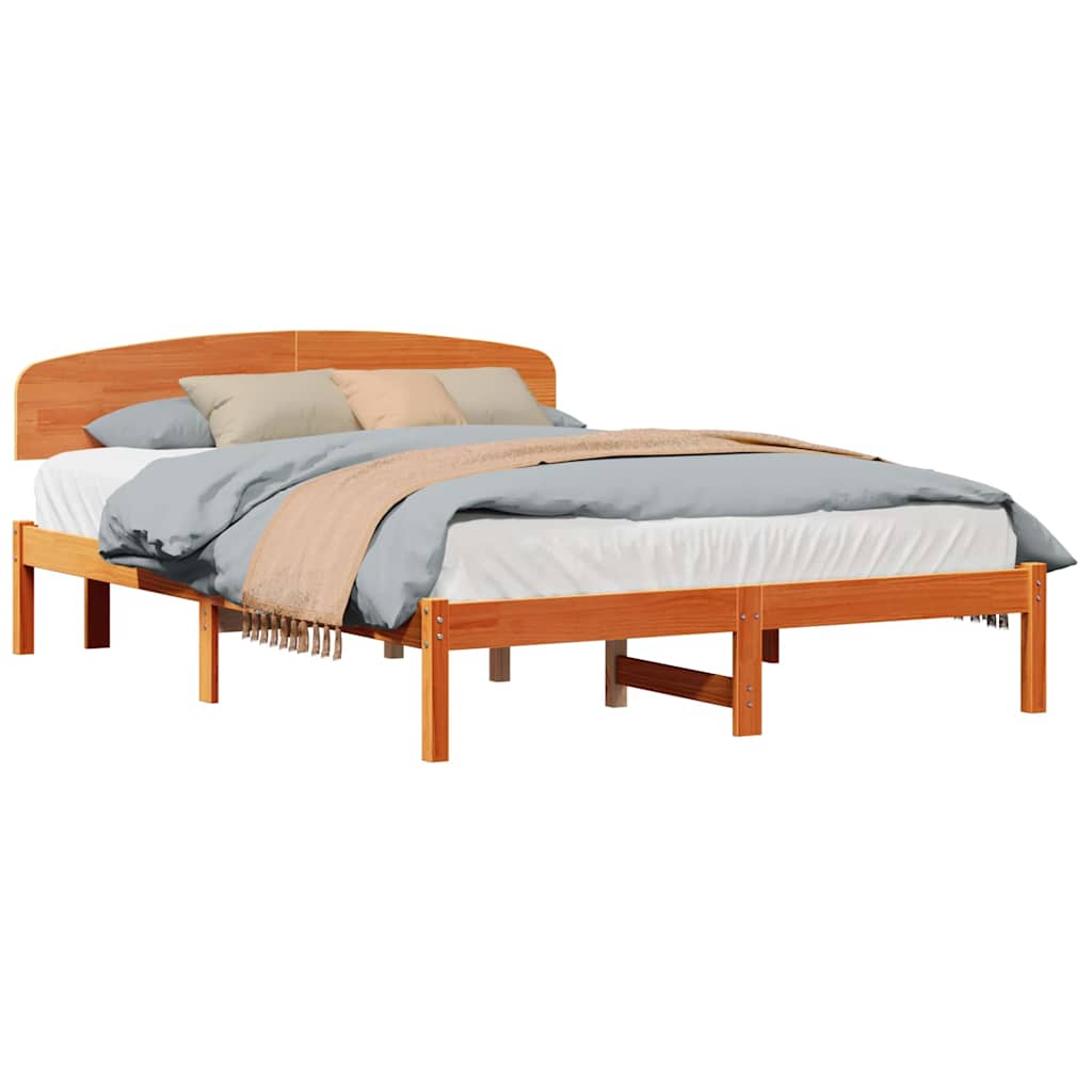 Sengestamme med hodegjerde Vokset Brun 150 x 200 cm Massiv furu
