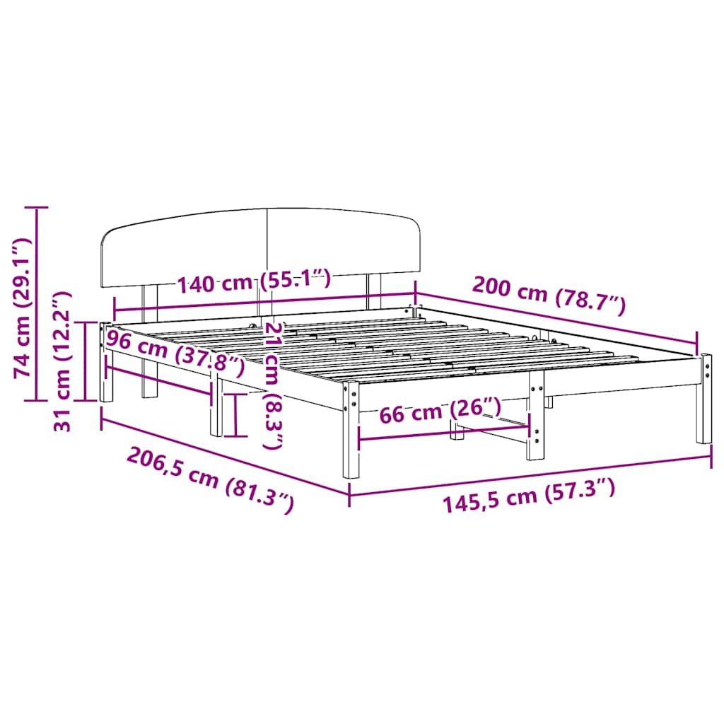 Sengestamme med hodegjerde Hvit 140 x 200 cm Massiv furu