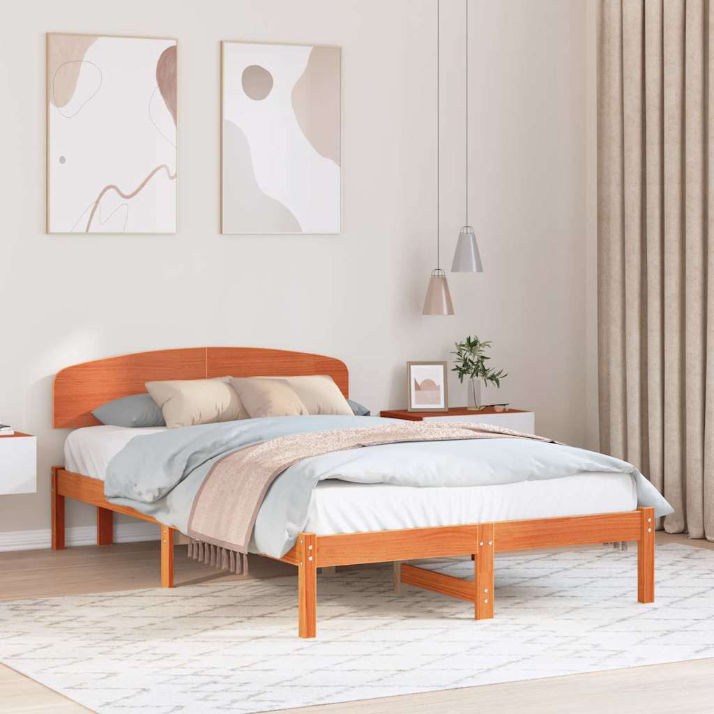 Sengestamme med hodegjerde Vokset Brun 140 x 190 cm Massiv furu