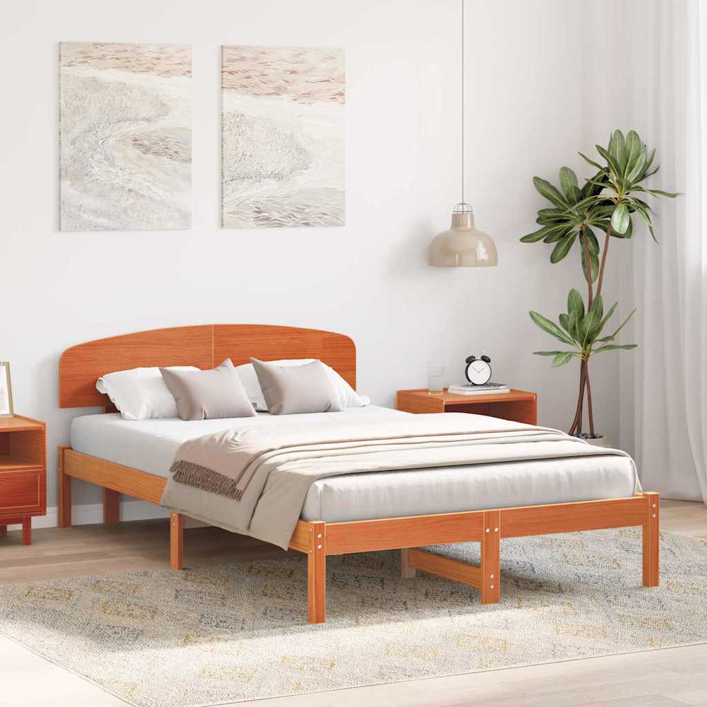 Sengestamme med hodegjerde Brun 140 x 190 cm Massivt furutre