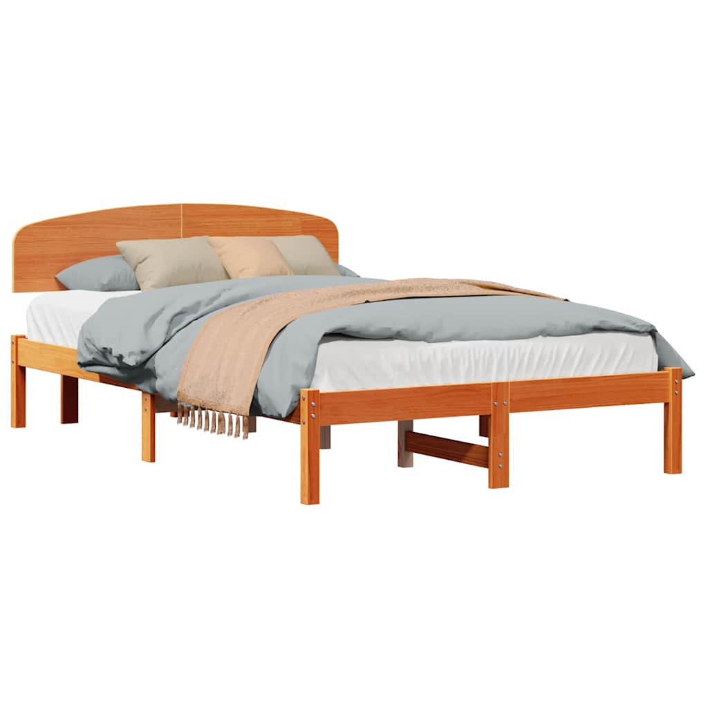 Sengestamme med hodegjerde Vokset Brun 140 x 190 cm Massiv furu