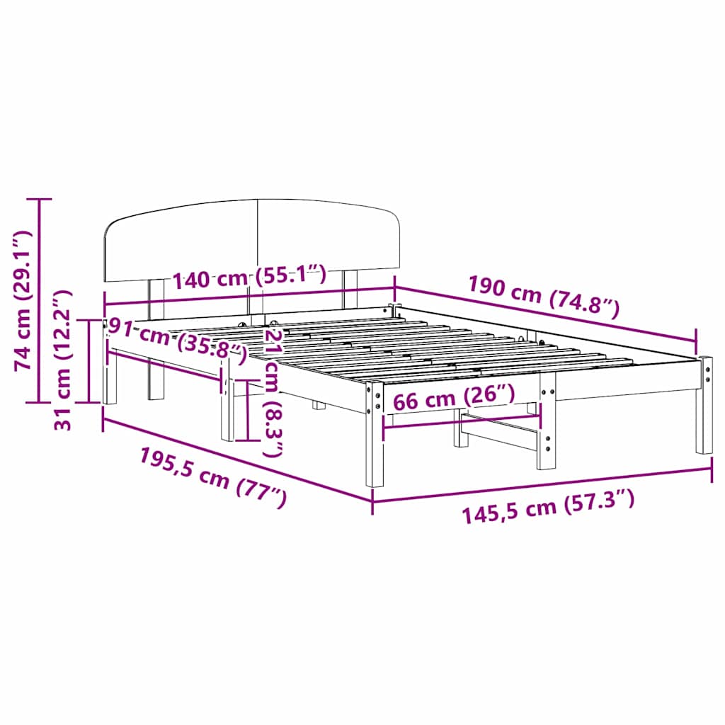 Sengestamme med hodegjerde Vokset Brun 140 x 190 cm Massiv furu