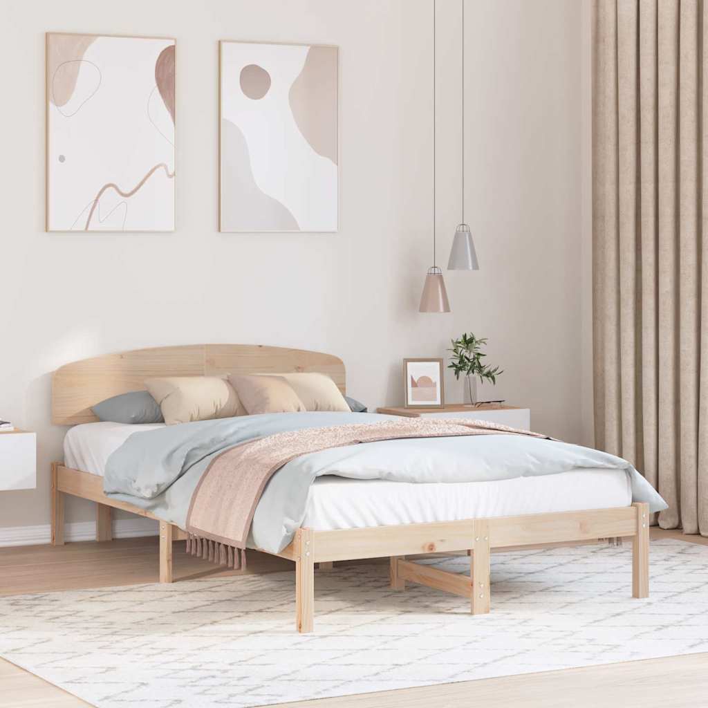 Sengestamme med hodegjerde Brun 135 x 190 cm Massivt furutre