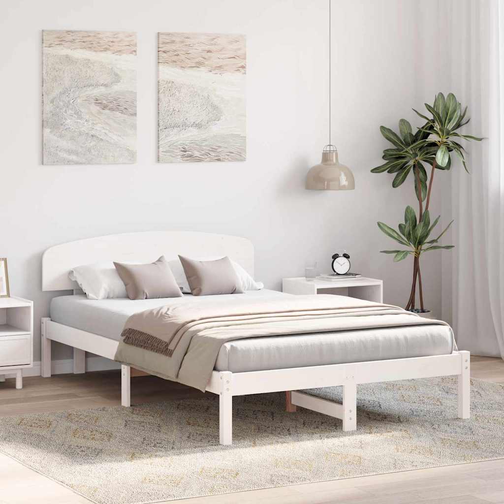 Sengestamme med hodegjerde Hvit 135 x 190 cm Massiv furu
