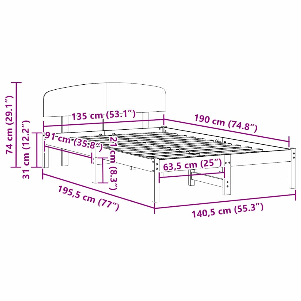 Sengestamme med hodegjerde Hvit 135 x 190 cm Massivt furutre