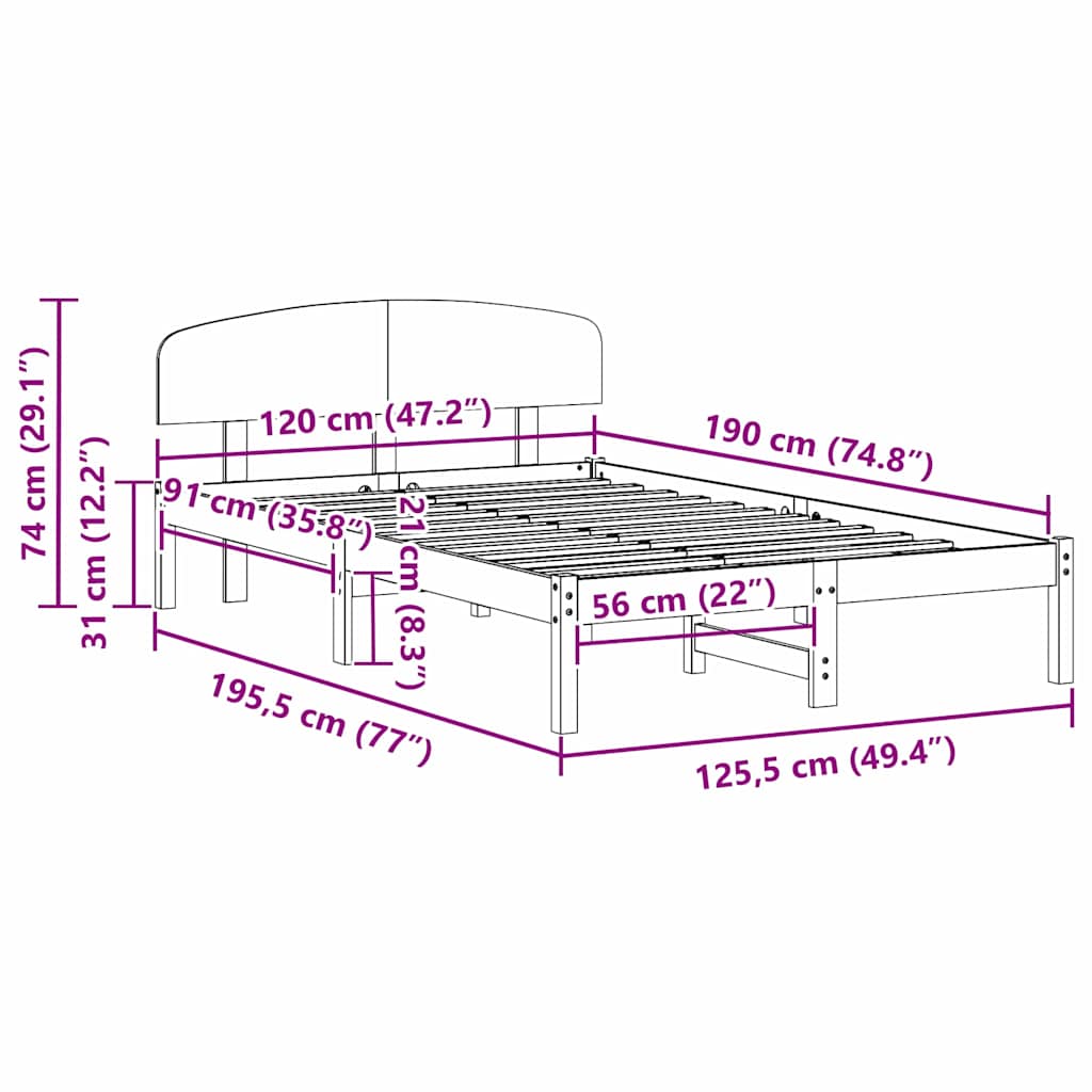 Sengestamme med hodegjerde Hvit 120 x 190 cm Massivt furutre