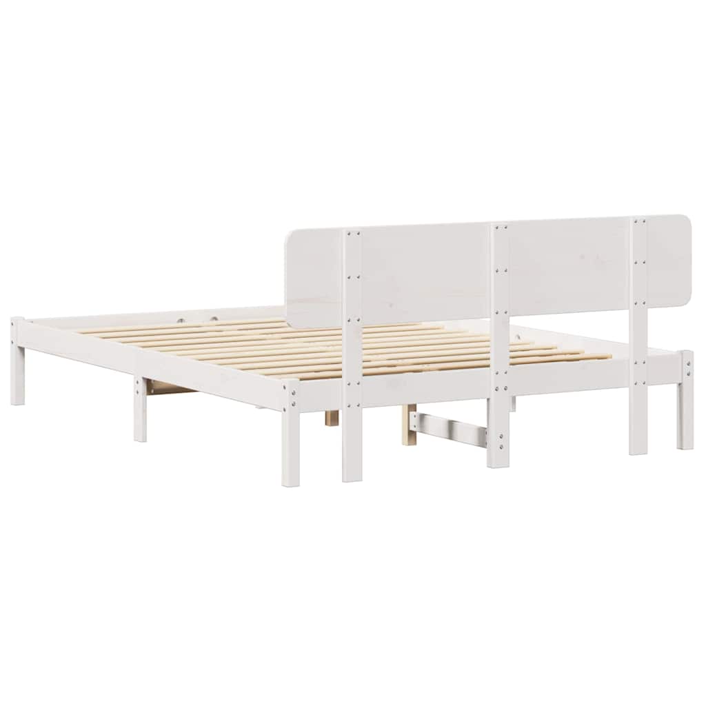 Sengestamme med hodegjerde Hvit 200 x 200 cm Massiv furu