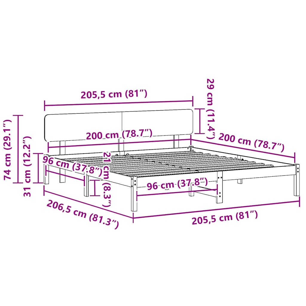 Sengestamme med hodegjerde Hvit 200 x 200 cm Massiv furu