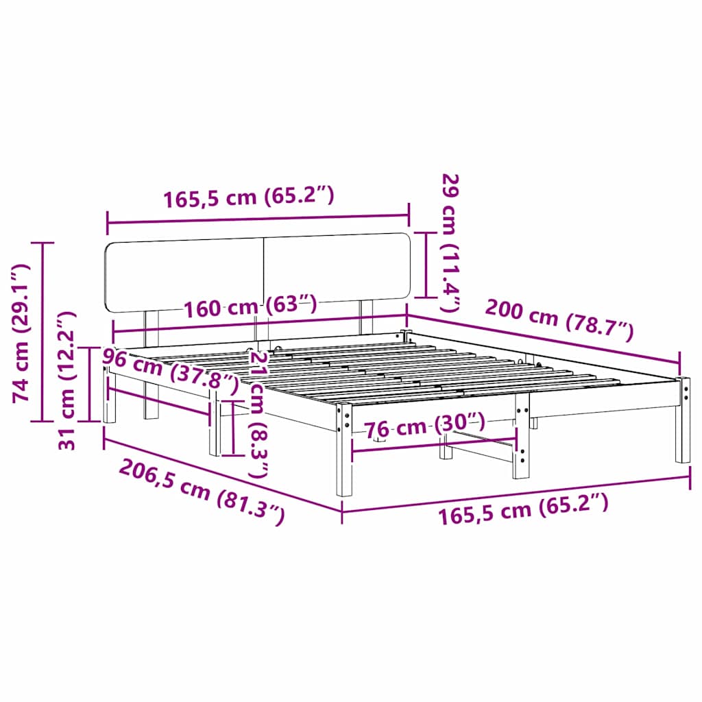 Sengestamme med hodegjerde Naturlig 160 x 200 cm Heltre furu