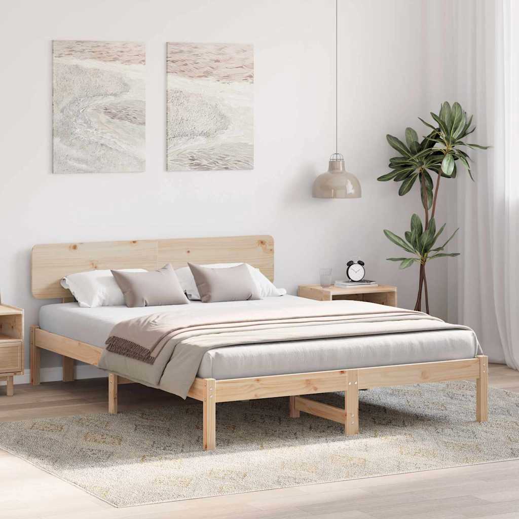 Sengestamme med hodegjerde Naturlig 150 x 200 cm Massiv furu