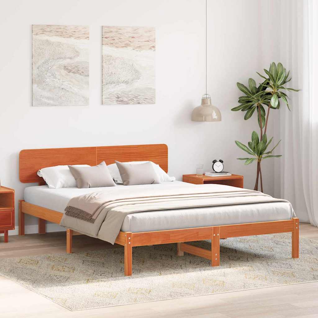 Sengestamme med hodegjerde Vokset Brun 150 x 200 cm Massiv furu