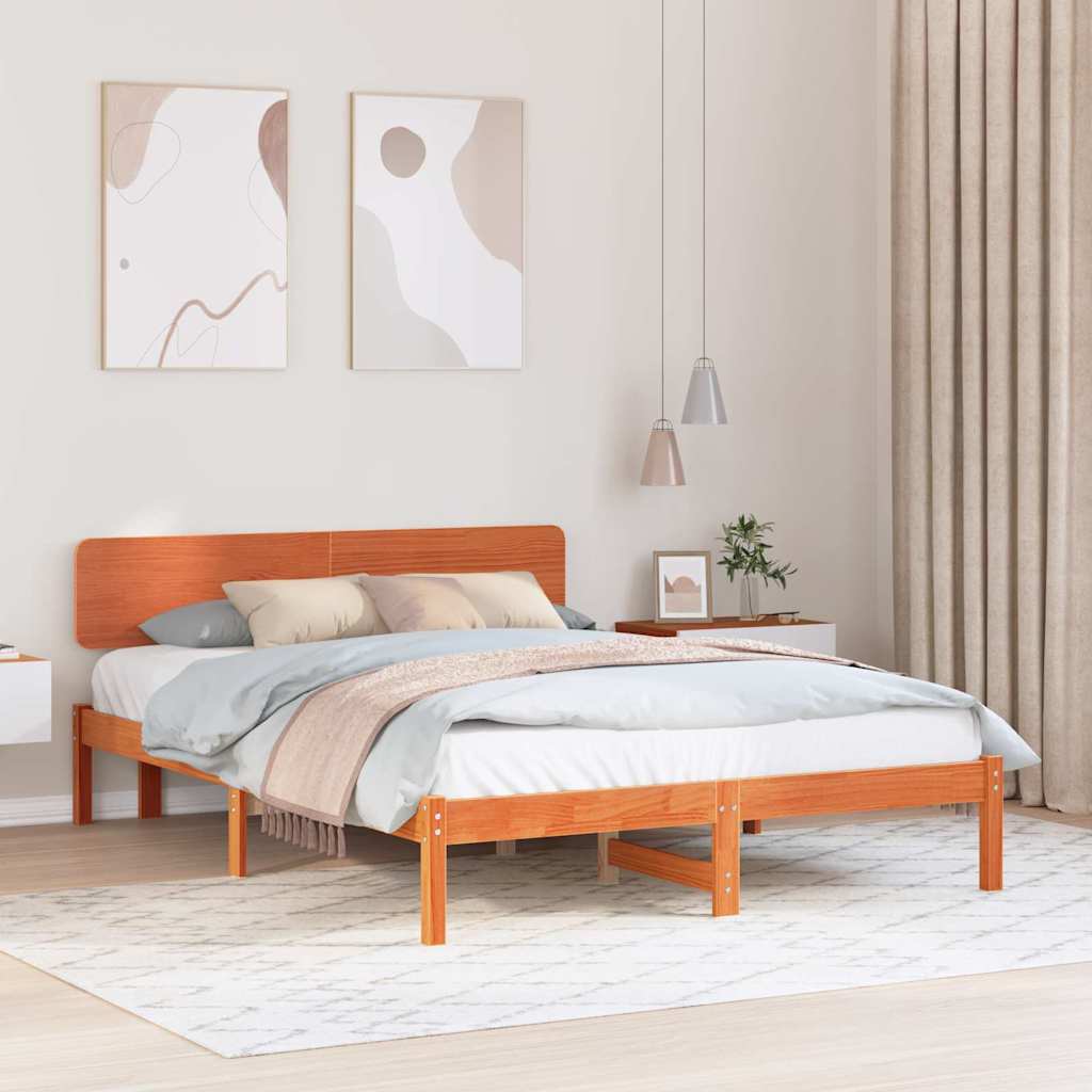 Sengestamme med hodegjerde Vokset Brun 140 x 200 cm Massiv furu