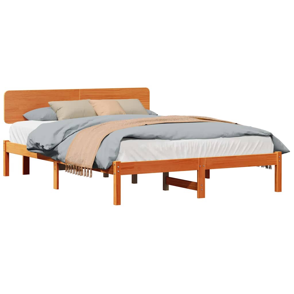 Sengestamme med hodegjerde Vokset Brun 140 x 200 cm Massiv furu