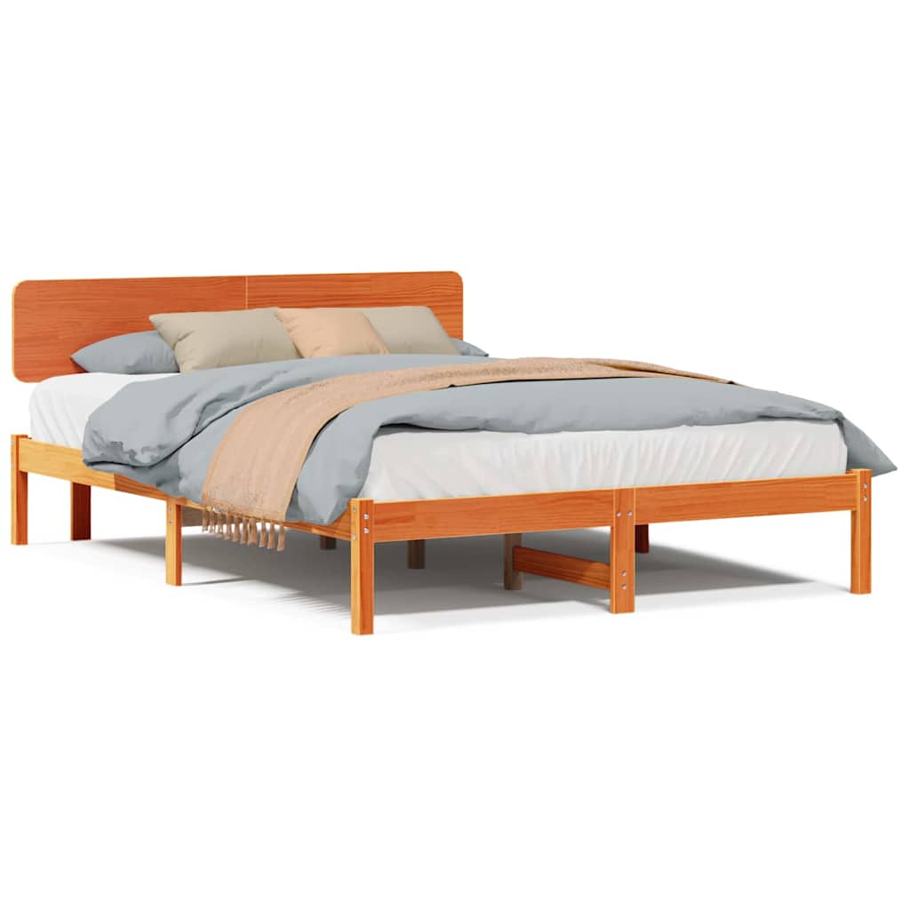 Sengestamme med hodegjerde Vokset Brun 140 x 200 cm Heltre furu