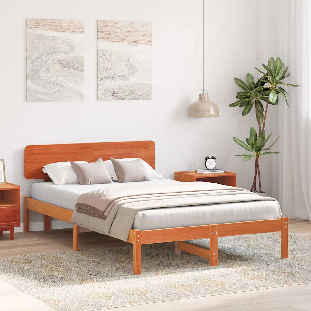 Sengestamme med hodegjerde Vokset Brun 140 x 190 cm Massiv furu