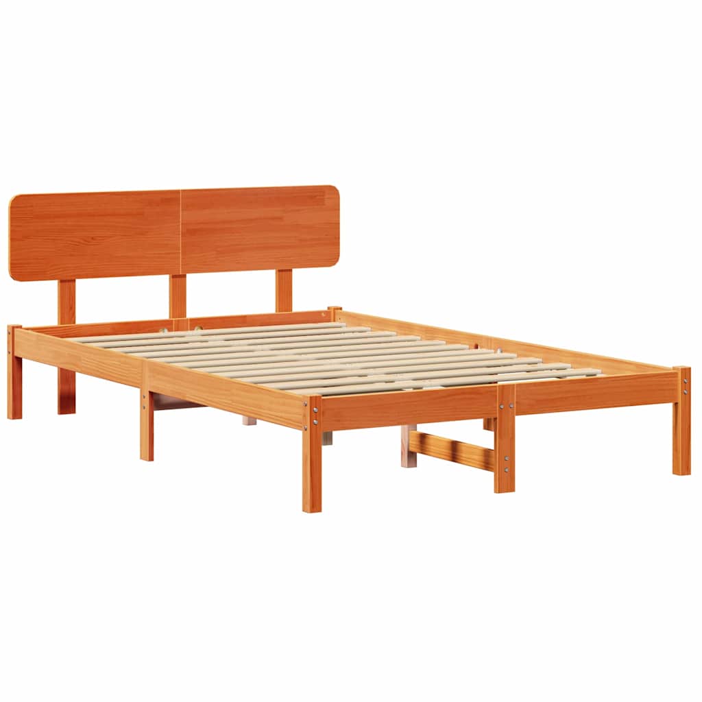 Sengestamme med hodegjerde Vokset Brun 140 x 190 cm Massiv furu