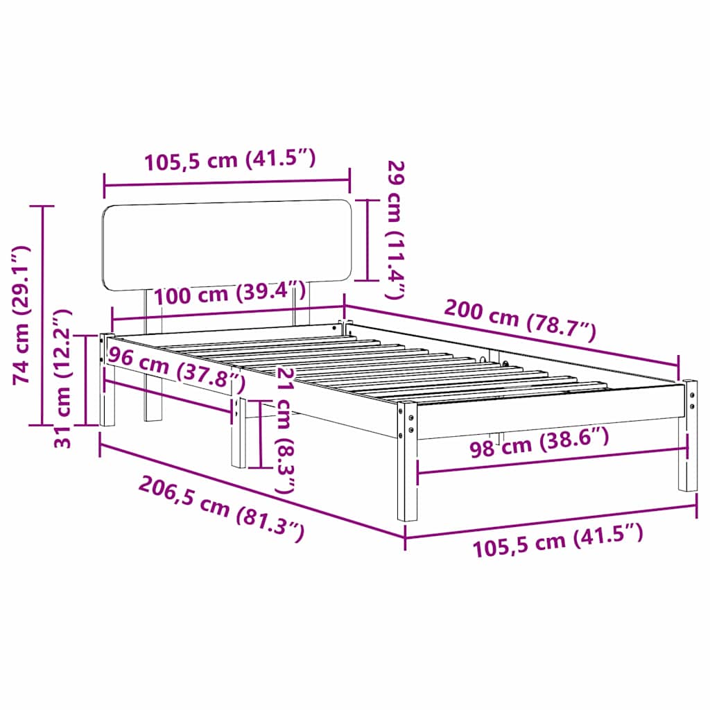 Sengestamme med hodegjerde Hvit 100 x 200 cm Massiv furu