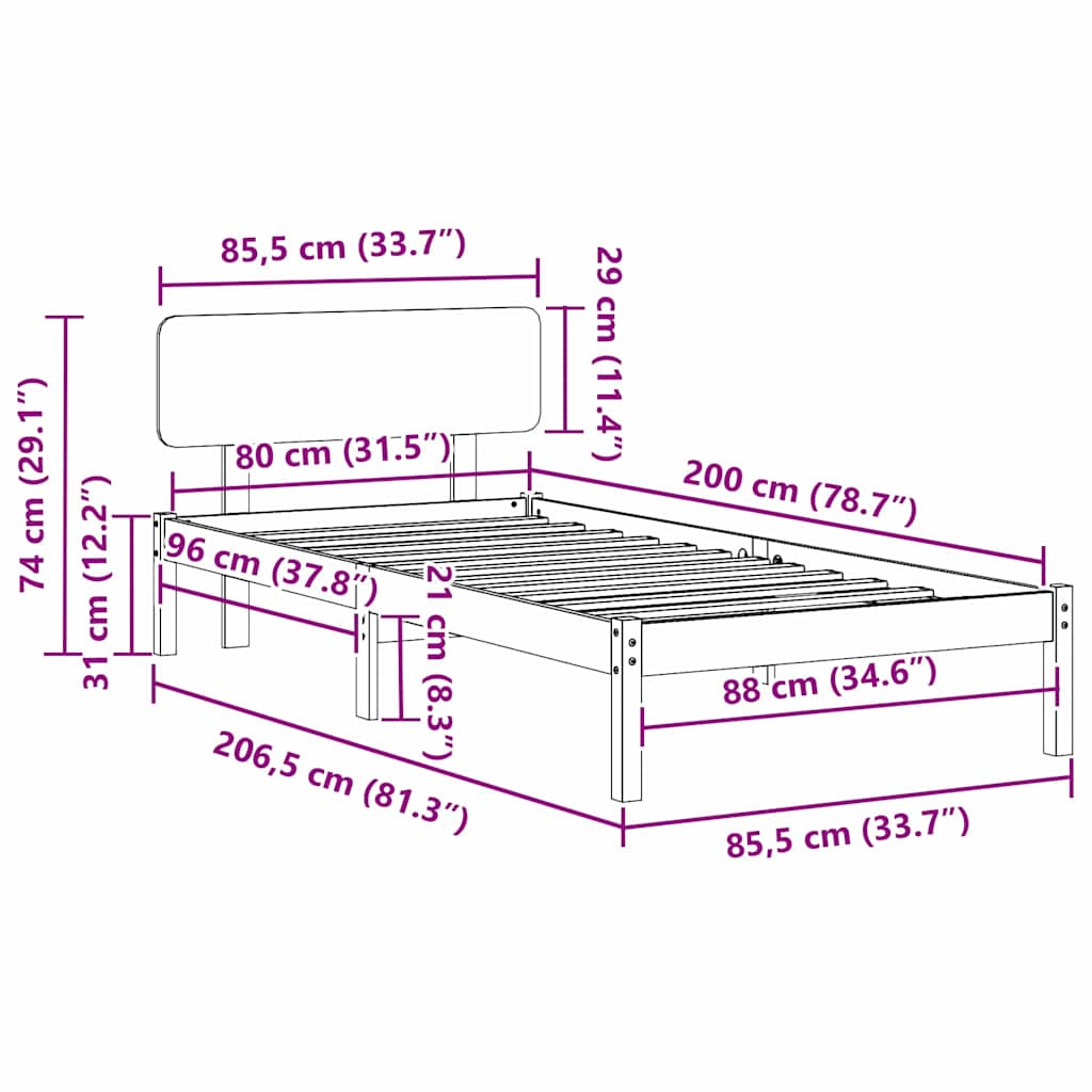 Sengestamme med hodegjerde Vokset Brun 80 x 200 cm Heltre furu