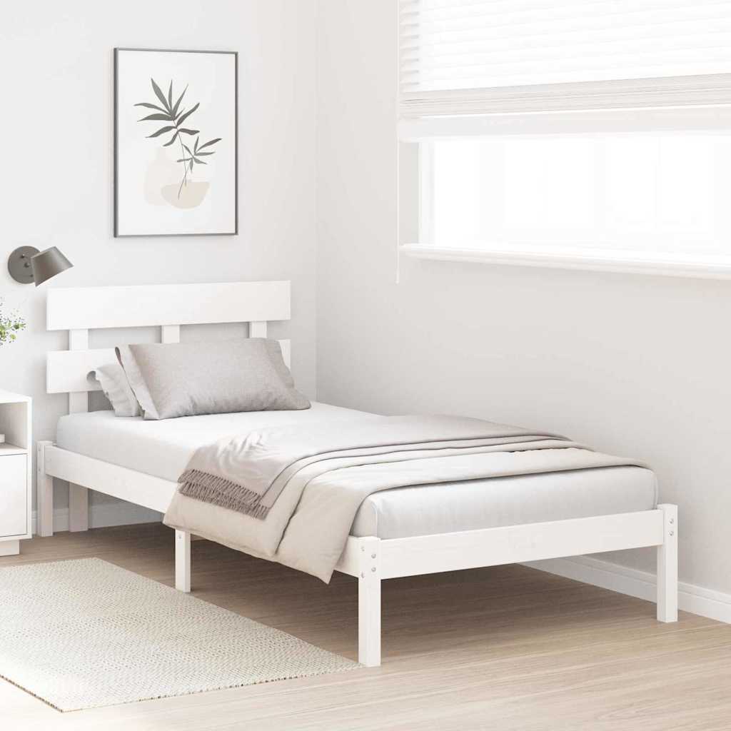 Sengestamme med hodegjerde Hvit 90 x 190 cm Massivt furutre