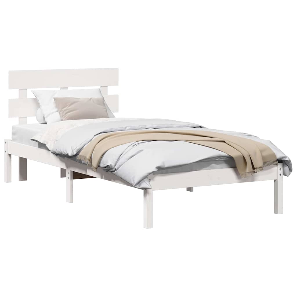 Sengestamme med hodegjerde Hvit 90 x 190 cm Massivt furutre