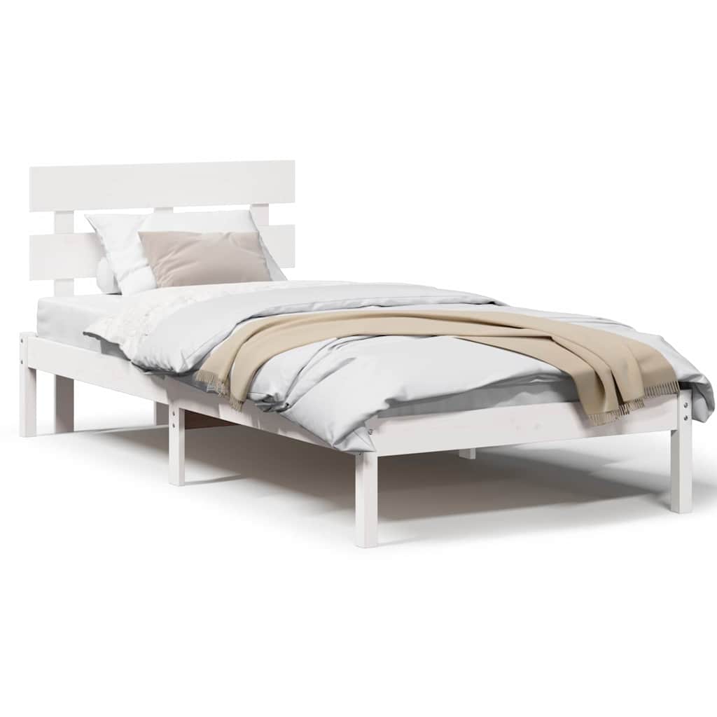 Sengestamme med hodegjerde Hvit 90 x 190 cm Massivt furutre