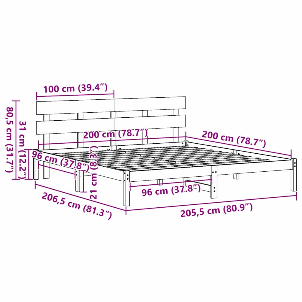 Sengestamme med hodegjerde Brun 200 x 200 cm Massivt furutre