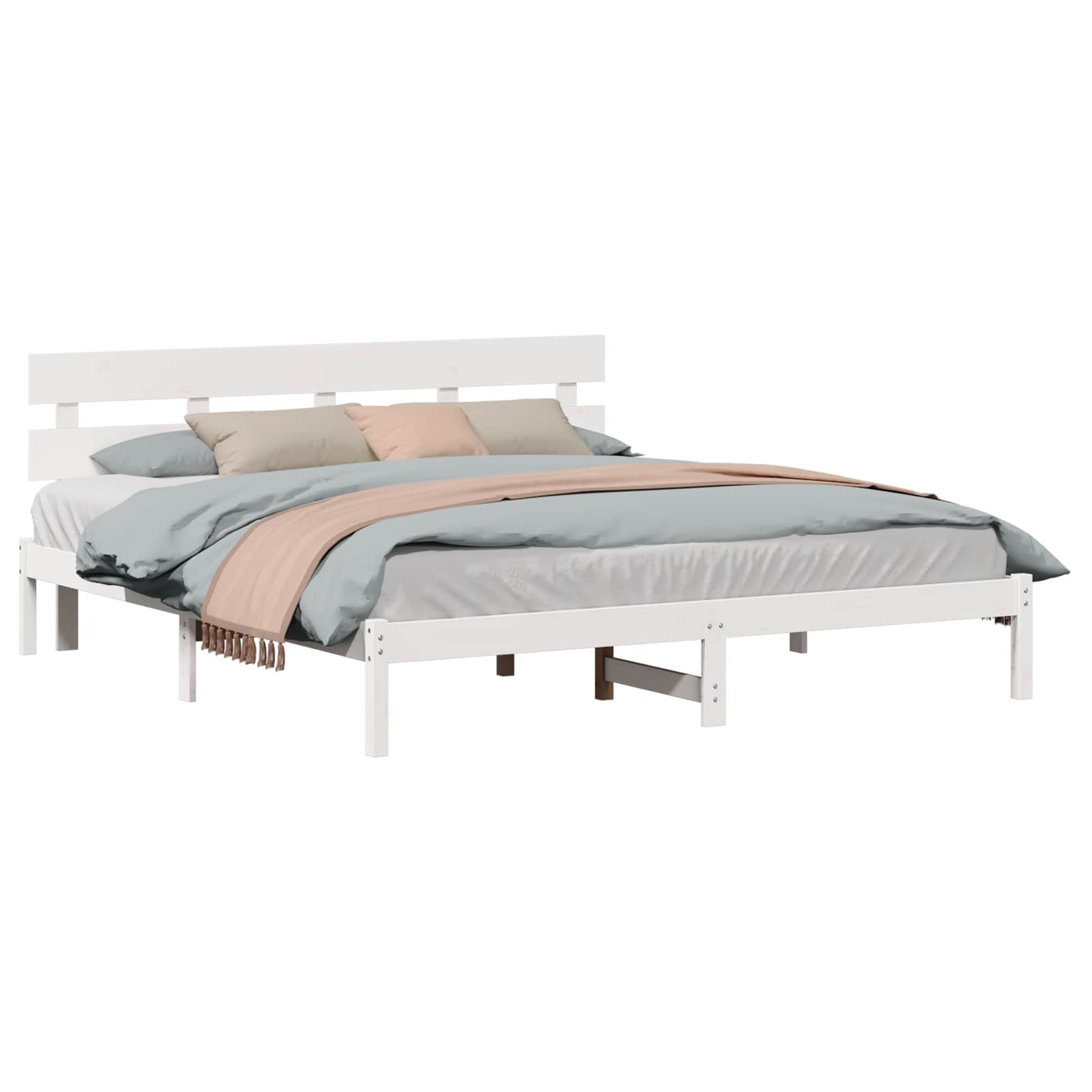 Sengestamme med hodegjerde Hvit 200 x 200 cm Massivt furutre