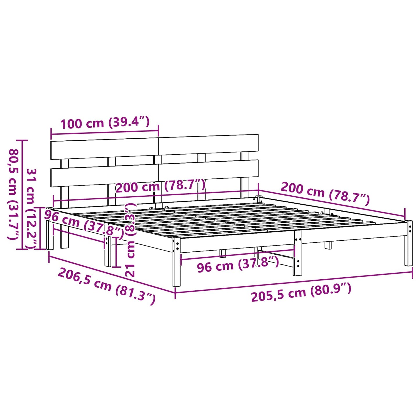 Sengestamme med hodegjerde Brun 200 x 200 cm Massivt furutre
