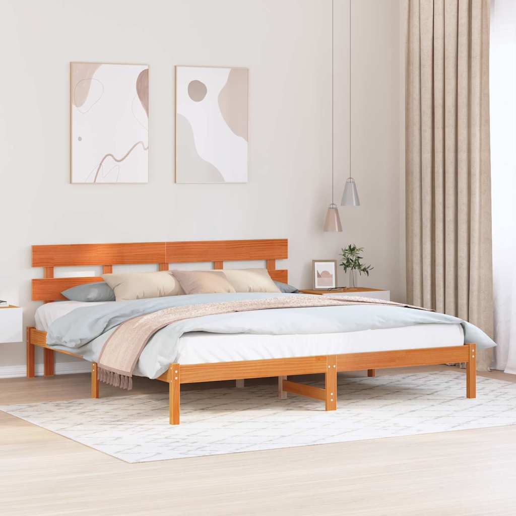 Sengestamme med hodegjerde Brun 180 x 200 cm Massivt furutre