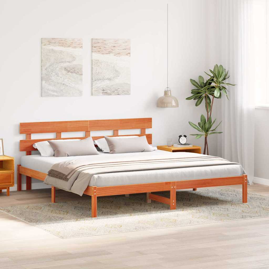 Sengestamme med hodegjerde Brun 180 x 200 cm Massivt furutre