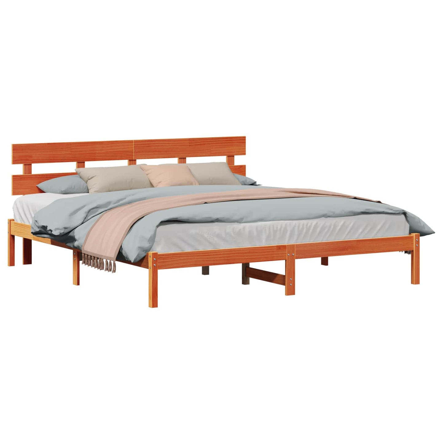 Sengestamme med hodegjerde Brun 180 x 200 cm Massivt furutre