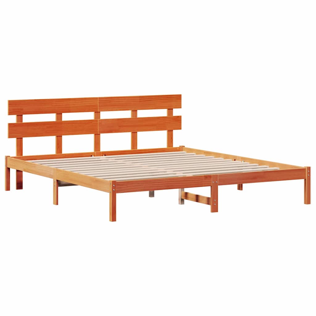 Sengestamme med hodegjerde Brun 180 x 200 cm Massivt furutre