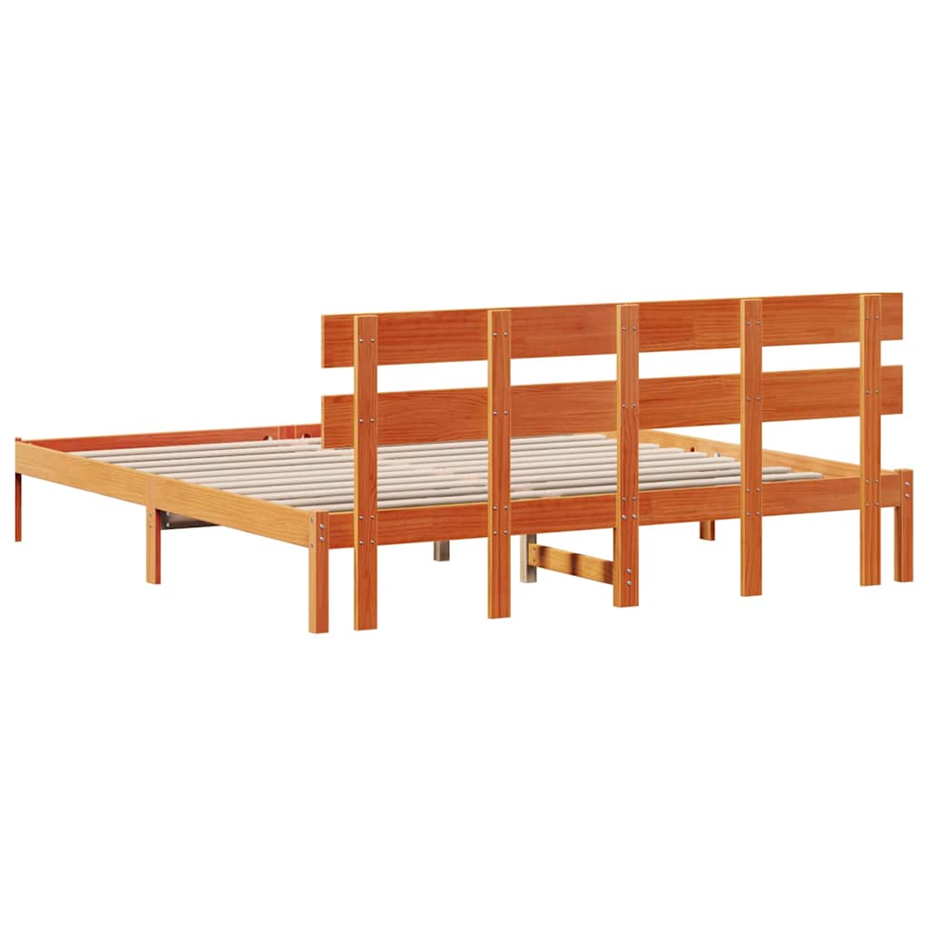 Sengestamme med hodegjerde Brun 180 x 200 cm Massivt furutre