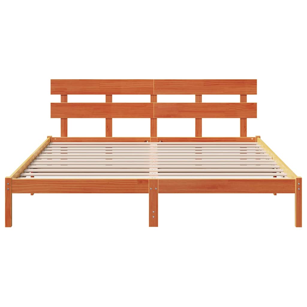 Sengestamme med hodegjerde Brun 180 x 200 cm Massivt furutre