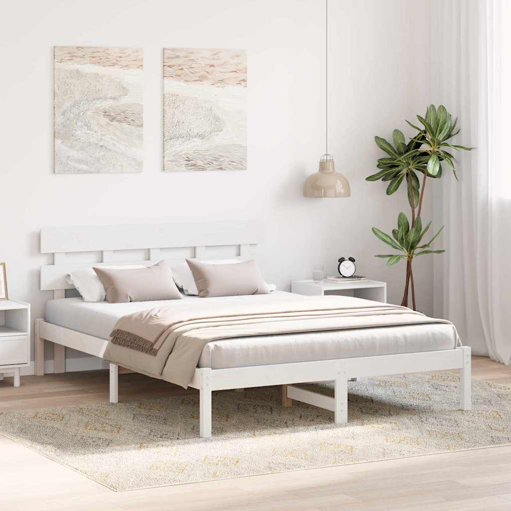 Sengestamme med hodegjerde Hvit 160 x 200 cm Massivt furutre