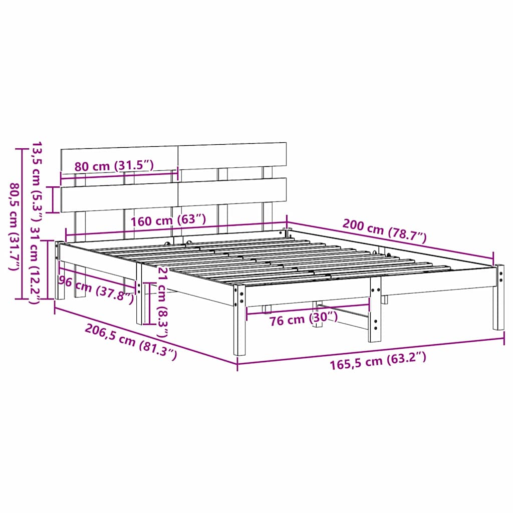 Sengestamme med hodegjerde Hvit 160 x 200 cm Massivt furutre