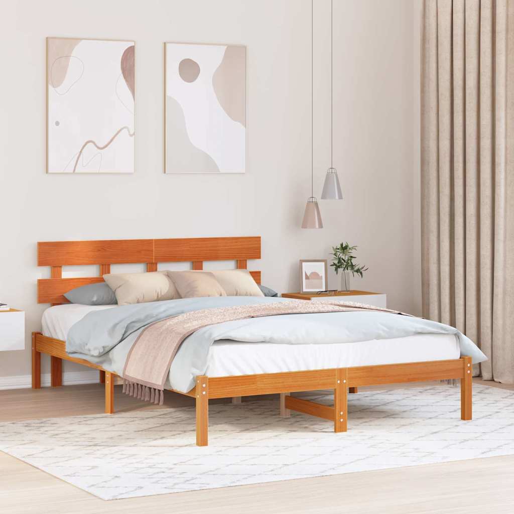 Sengestamme med hodegjerde Brun 160 x 200 cm Massivt furutre