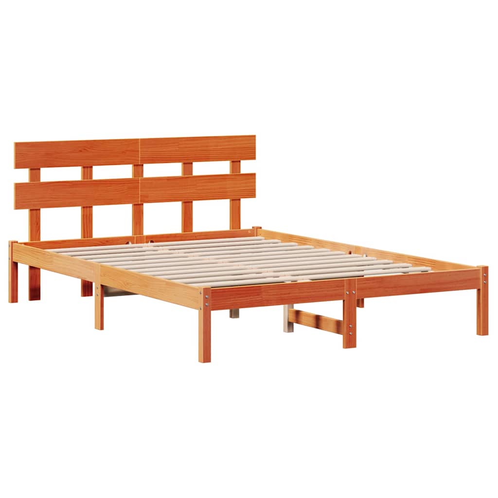 Sengestamme med hodegjerde Brun 160 x 200 cm Massivt furutre
